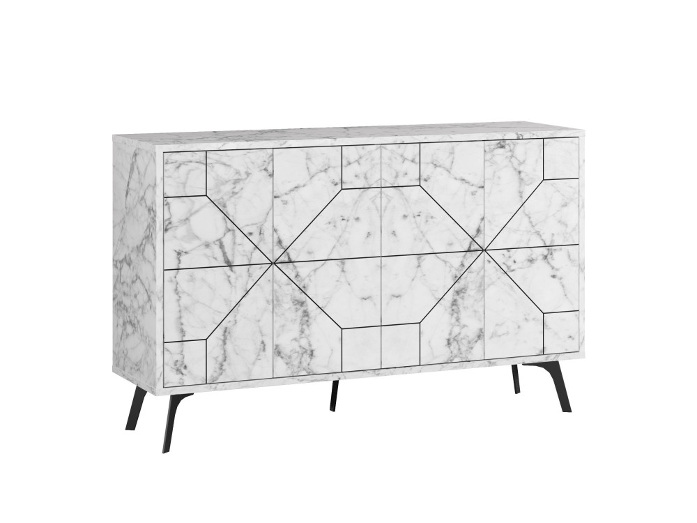 Aparador de madera "Dune" - 123 x 35 x 62 cm - Blanco jaspeado