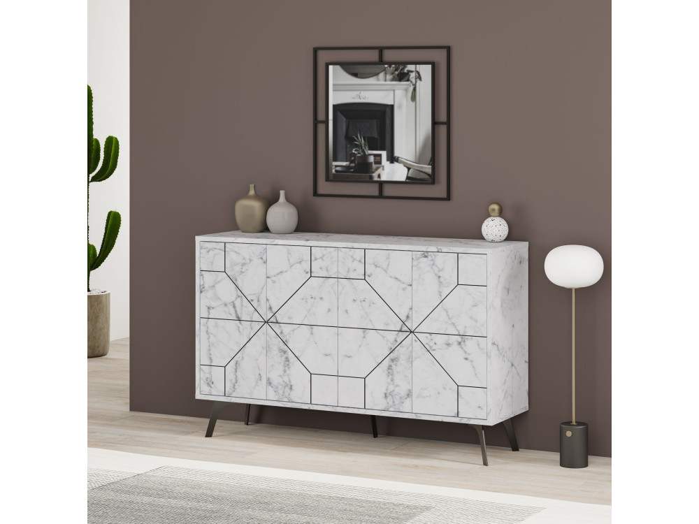 Aparador de madera "Dune" - 123 x 35 x 62 cm - Blanco jaspeado