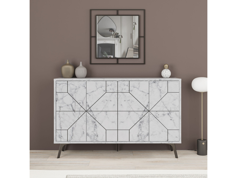 Aparador de madera "Dune" - 123 x 35 x 62 cm - Blanco jaspeado
