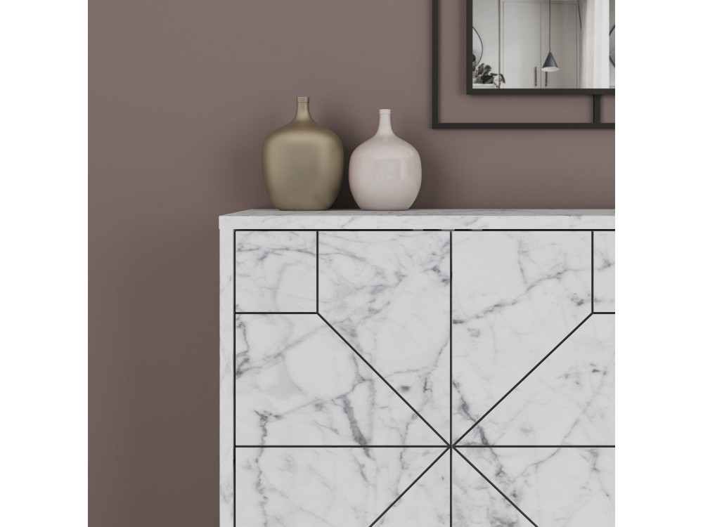 Aparador de madera "Dune" - 123 x 35 x 62 cm - Blanco jaspeado