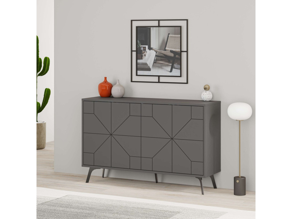 Aparador de madera "Dune" - 123 x 35 x 62 cm - Gris antracita