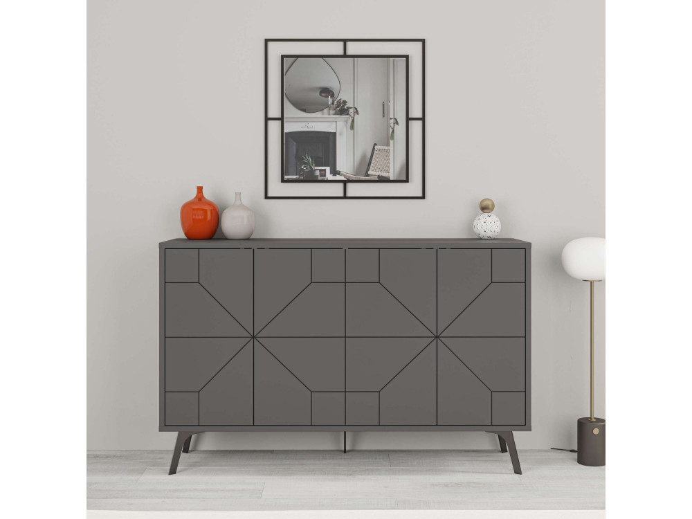 Aparador de madera "Dune" - 123 x 35 x 62 cm - Gris antracita