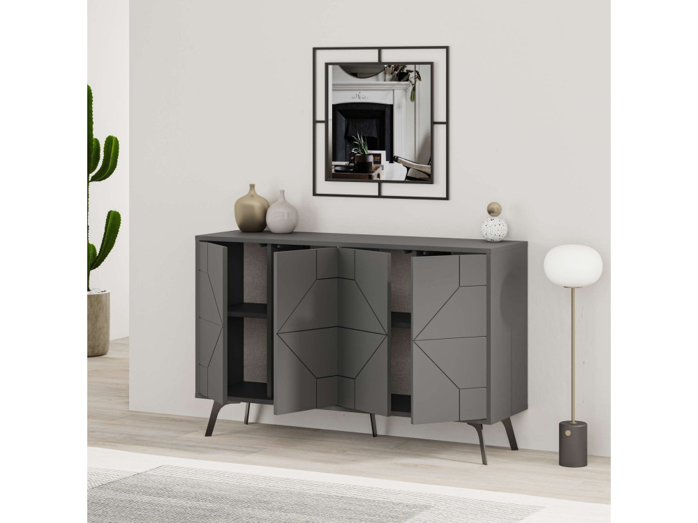 Aparador de madera "Dune" - 123 x 35 x 62 cm - Gris antracita