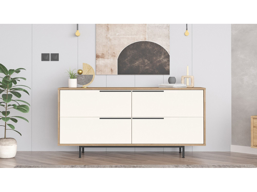 Aparador de madera "ON3-SW" - 160 x 44 x 74 cm - Blanco