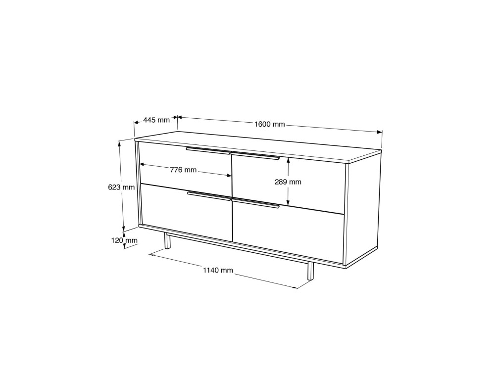 Aparador de madera "ON3-SW" - 160 x 44 x 74 cm - Blanco