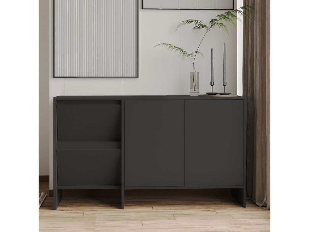 Aparador de madera "Laris 130" - 130 x 44 x 82 cm - Gris antracita