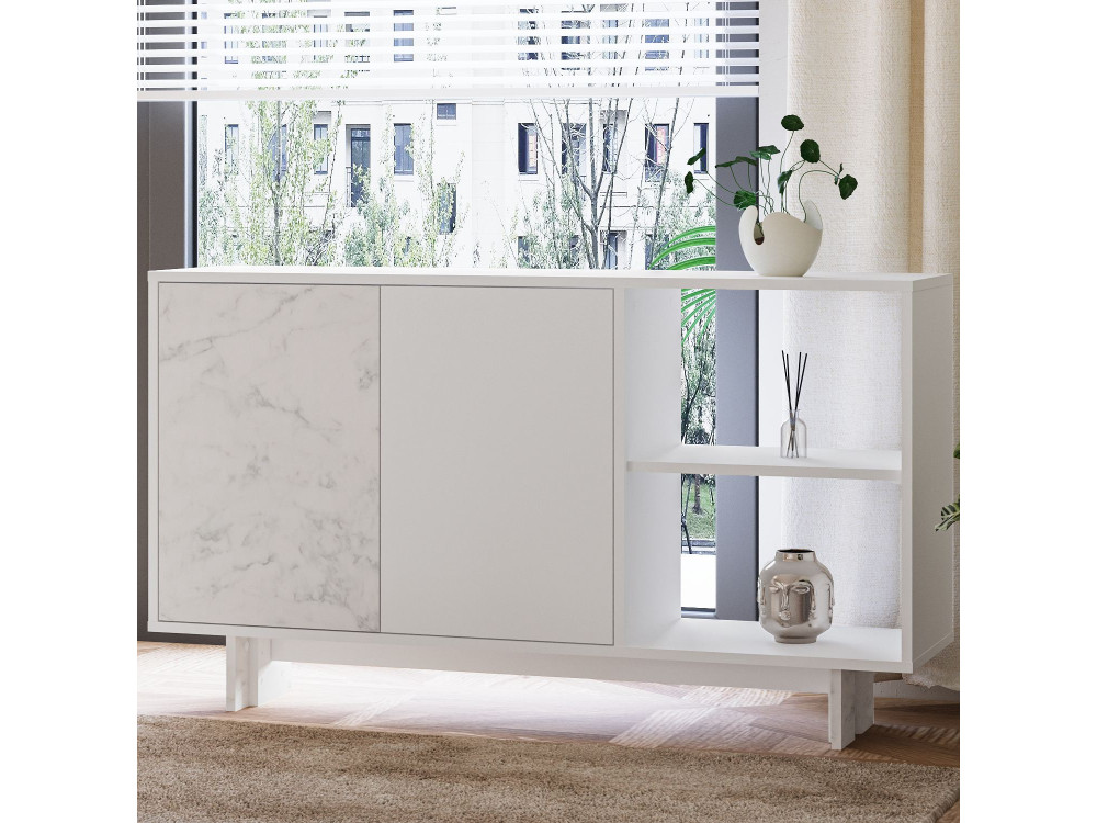 Aparador de madera "Ravello" - 140 x 35 x 80 cm - Blanco