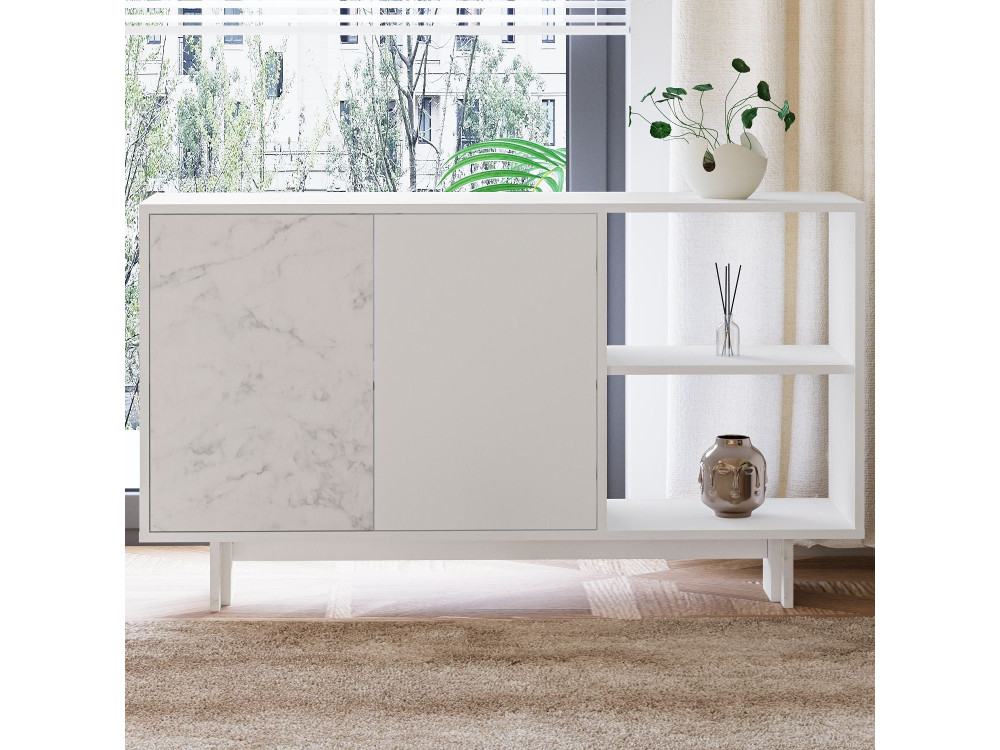 Aparador de madera "Ravello" - 140 x 35 x 80 cm - Blanco