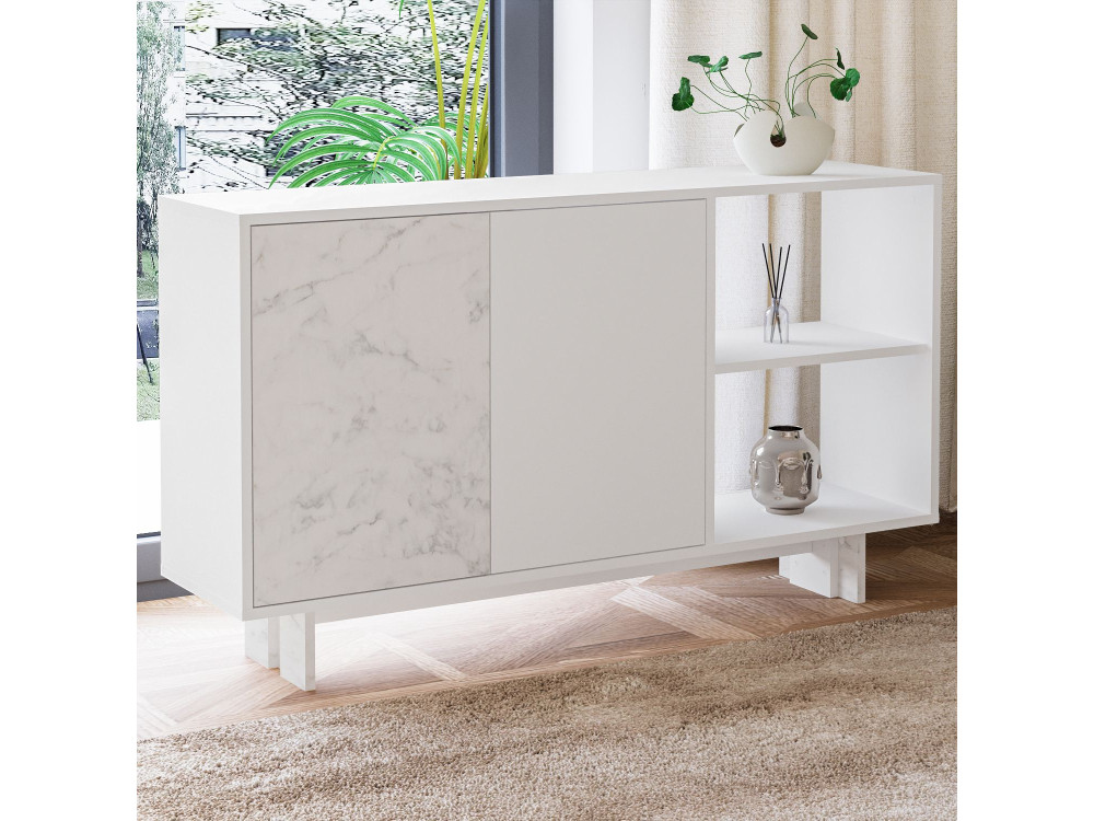 Aparador de madera "Ravello" - 140 x 35 x 80 cm - Blanco