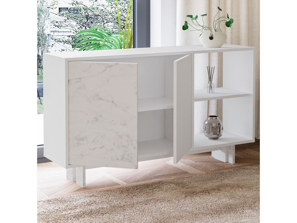 Aparador de madera "Ravello" - 140 x 35 x 80 cm - Blanco