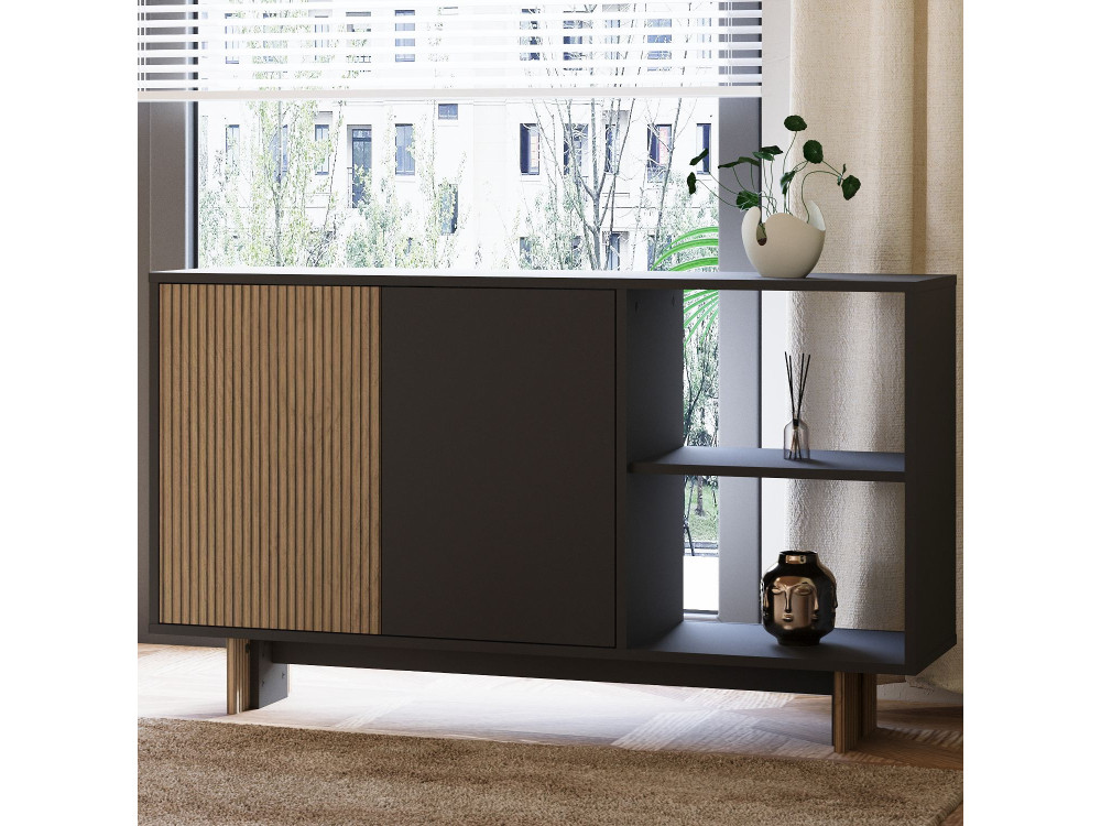 Aparador de madera "Ravello" - 140 x 35 x 80 cm - Gris antracita