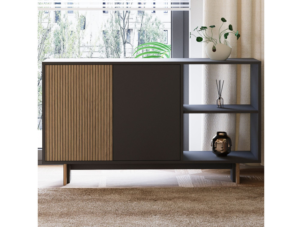 Aparador de madera "Ravello" - 140 x 35 x 80 cm - Gris antracita