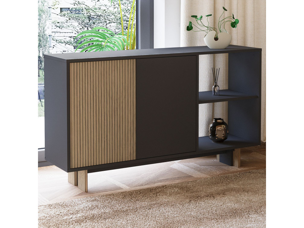 Aparador de madera "Ravello" - 140 x 35 x 80 cm - Gris antracita