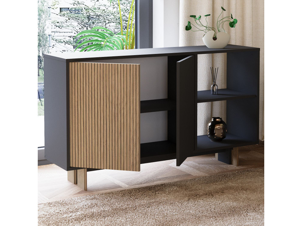 Aparador de madera "Ravello" - 140 x 35 x 80 cm - Gris antracita