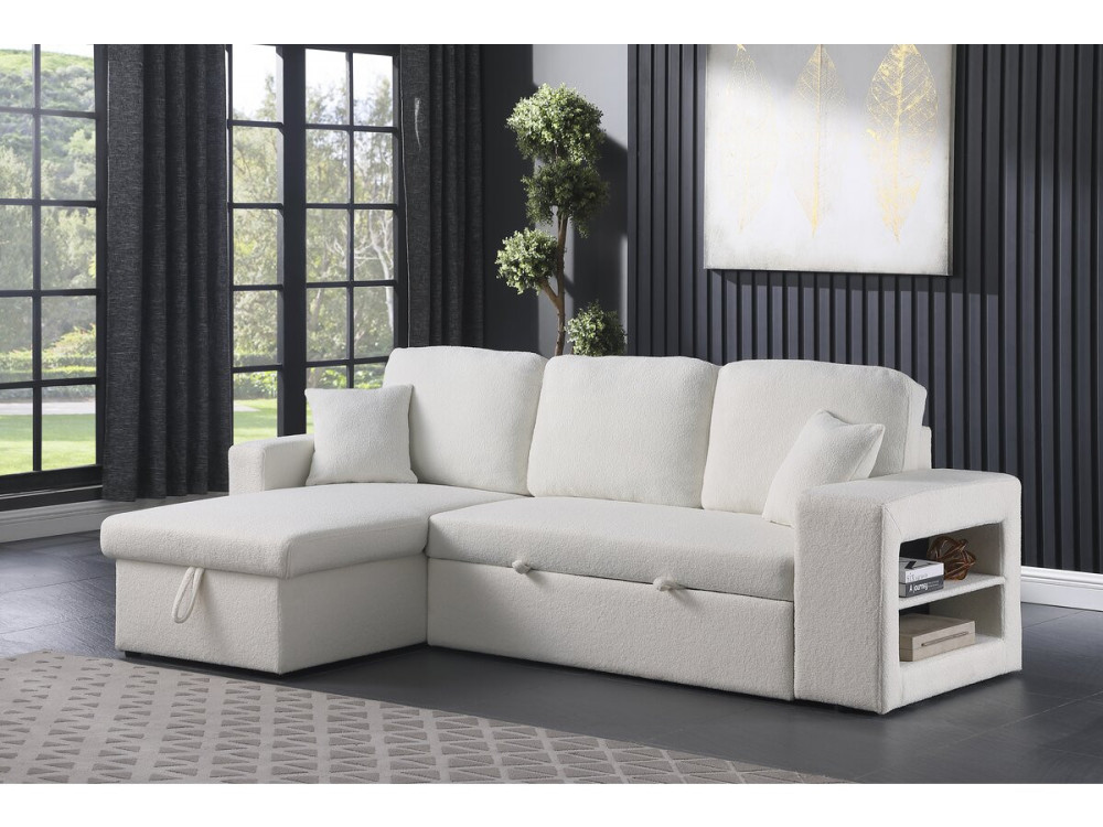 Sofá rinconera tela bouclette convertible/reversible "Axel"  - 3 plazas - Blanco