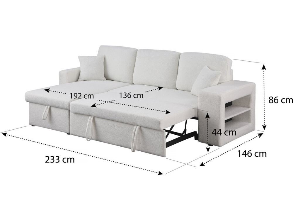 Sofá rinconera tela bouclette convertible/reversible "Axel"  - 3 plazas - Blanco