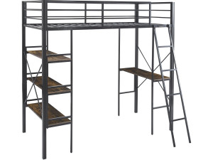 Cama alta con escritorio de metal «Raphaël» - 190 x 90 cm - Negro