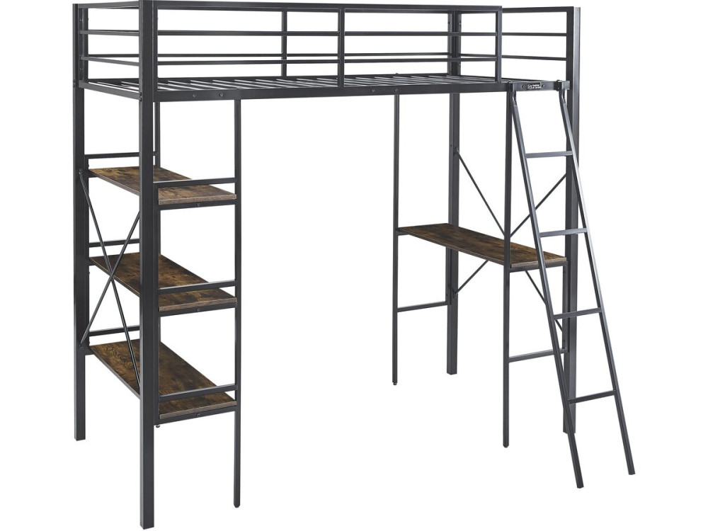 Cama alta con escritorio de metal «Raphaël» - 190 x 90 cm - Negro
