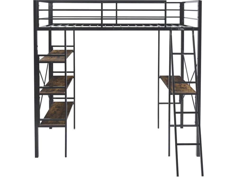 Cama alta con escritorio de metal «Raphaël» - 190 x 90 cm - Negro
