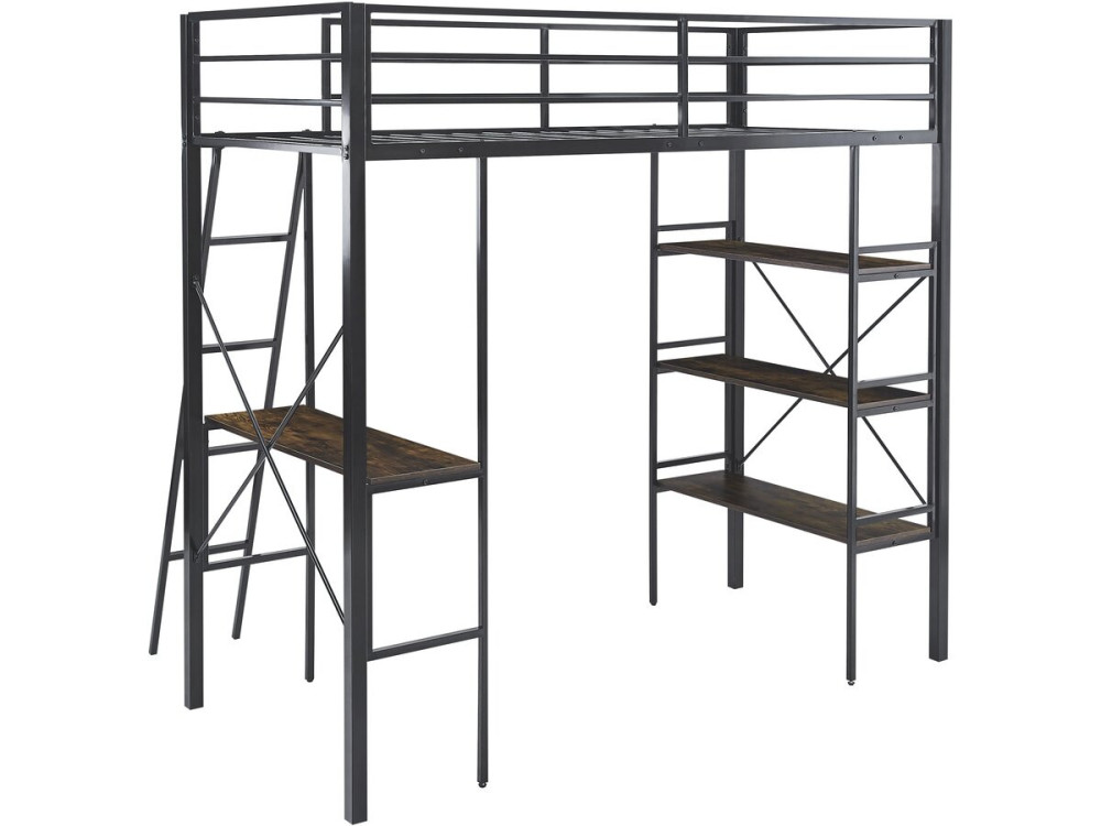 Cama alta con escritorio de metal «Raphaël» - 190 x 90 cm - Negro