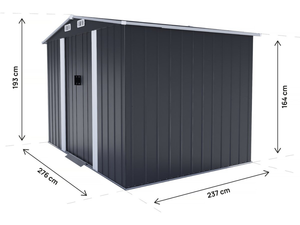 Caseta de jardín metálica "Boston" con puerta corredera - 6,54 m² - Gris