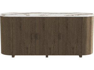Aparador de madera con bandeja de cerámica «Azya» - 160 x 45 x 75 cm - Marrón