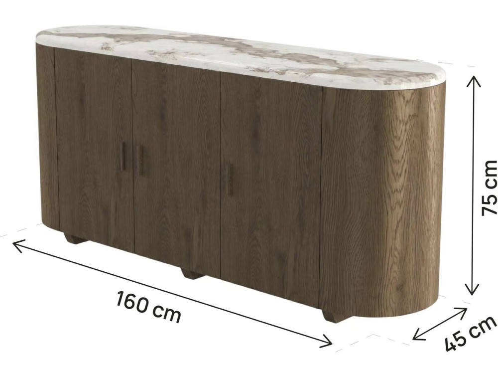Aparador de madera con bandeja de cerámica «Azya» - 160 x 45 x 75 cm - Marrón