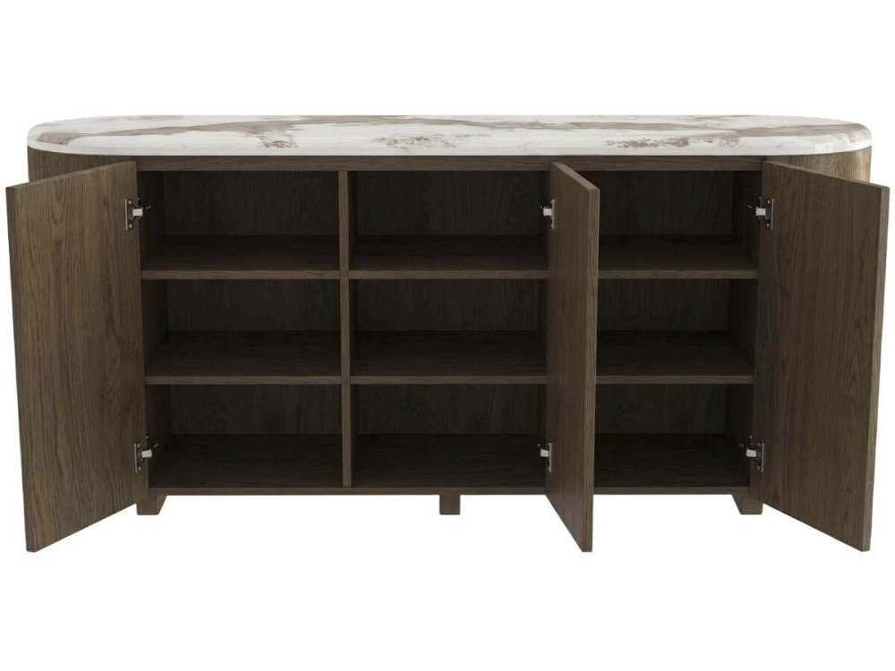 Aparador de madera con bandeja de cerámica «Azya» - 160 x 45 x 75 cm - Marrón
