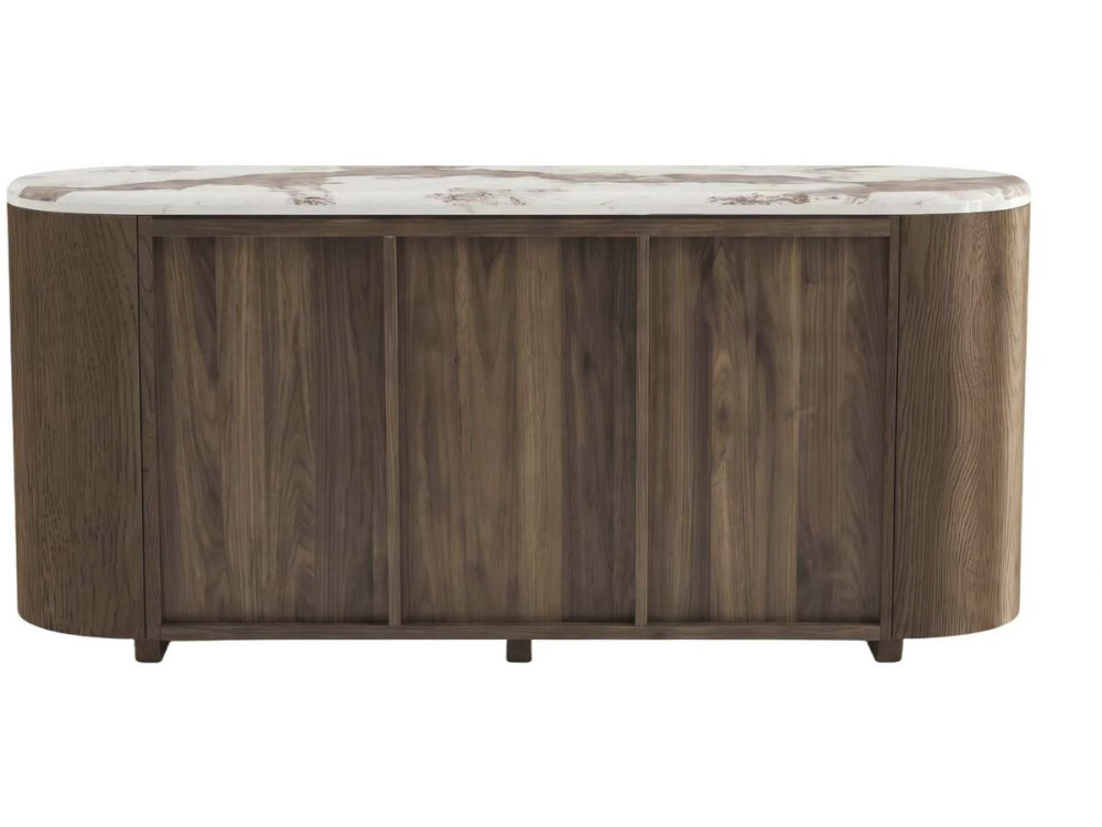 Aparador de madera con bandeja de cerámica «Azya» - 160 x 45 x 75 cm - Marrón