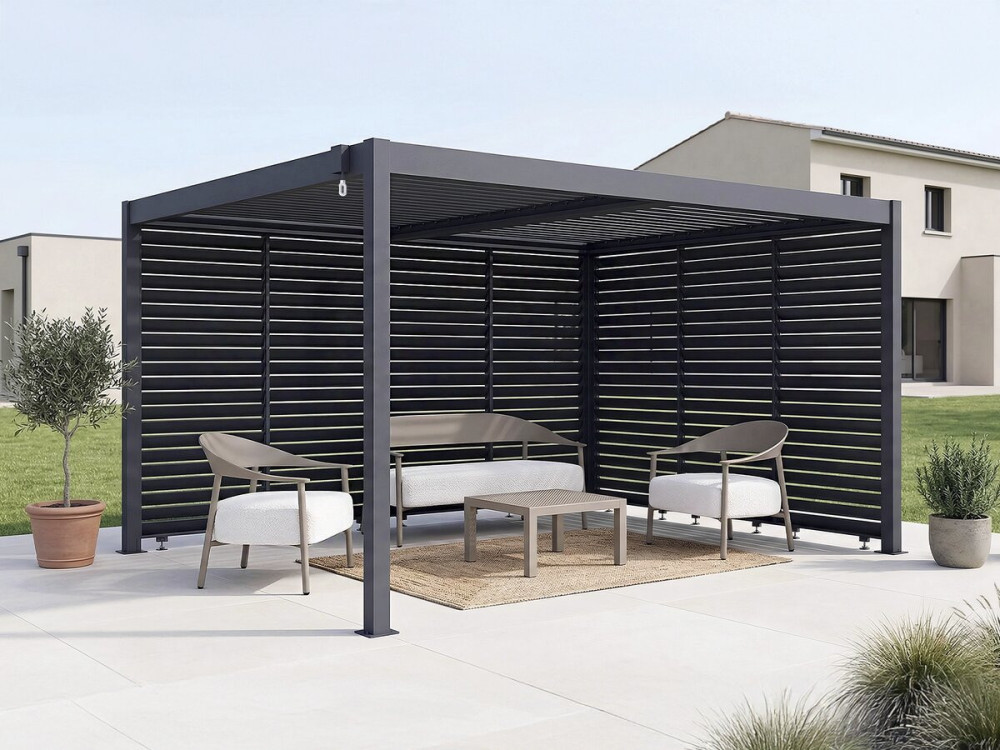 Pérgola bioclimática con 7 lamas de aluminio «Windsor» - 3 x 4 m - Gris
