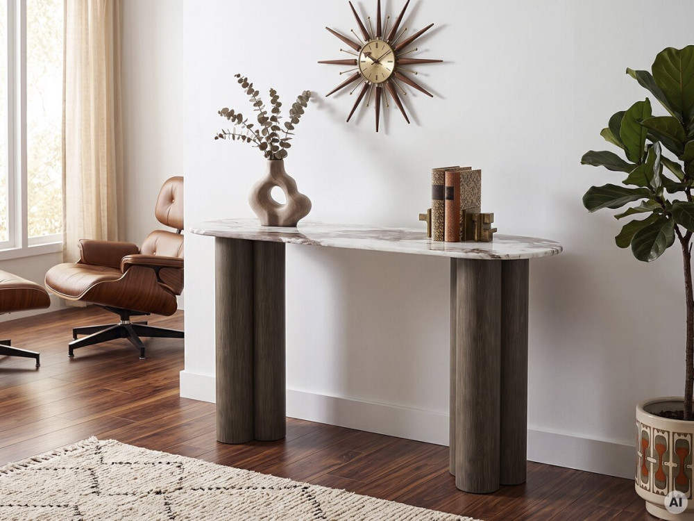 Mesa auxiliar con tablero de cerámica «Zora» - 140 cm - Marrón