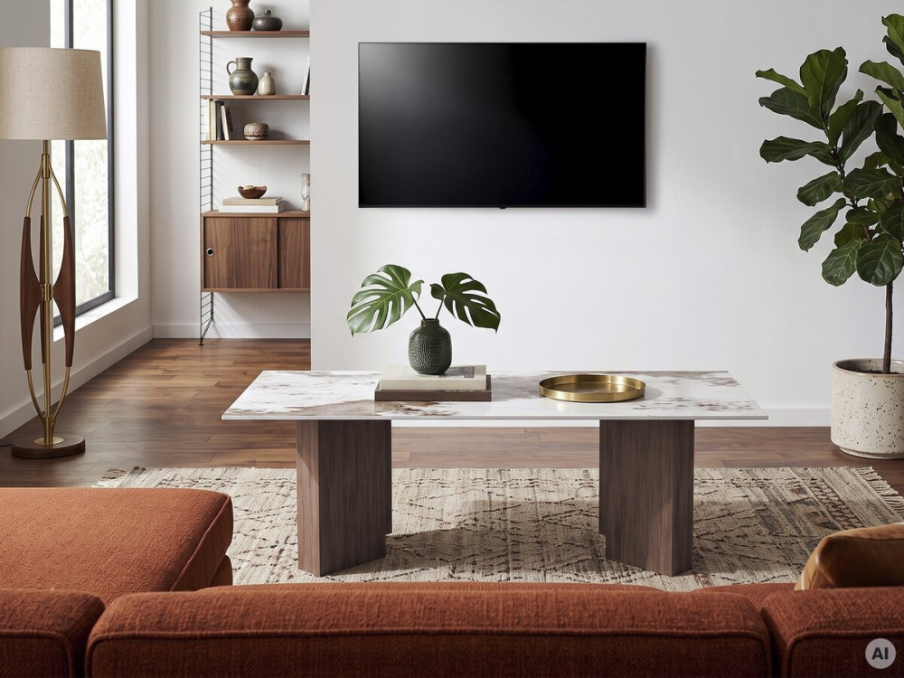 Mesa de centro de madera con tablero de cerámica «Elma» - 120 x 60 x 40 cm - Marrón