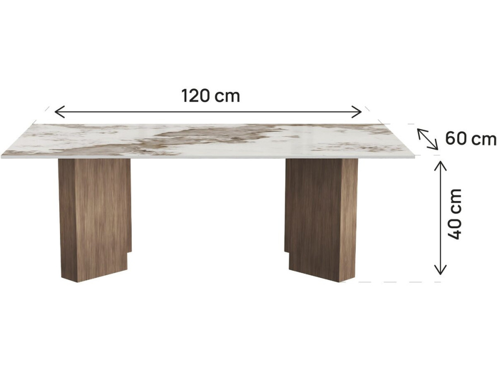 Mesa de centro de madera con tablero de cerámica «Elma» - 120 x 60 x 40 cm - Marrón