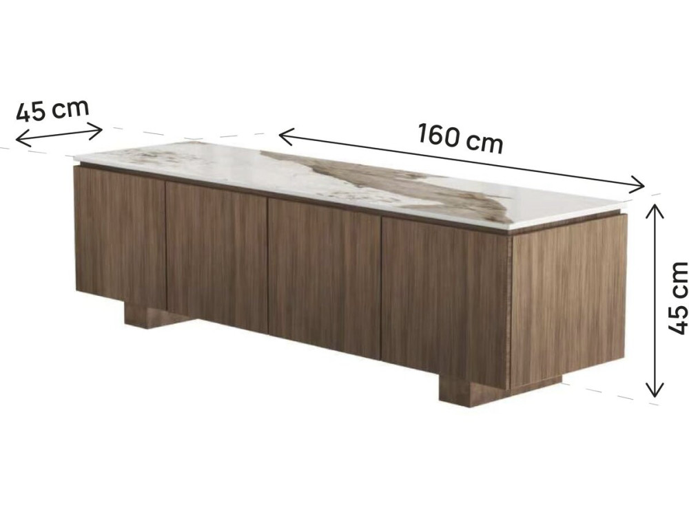 Mueble para la televisión de madera con superficie de cerámica «Elma» - 160 x 45 x 45 cm - Marrón