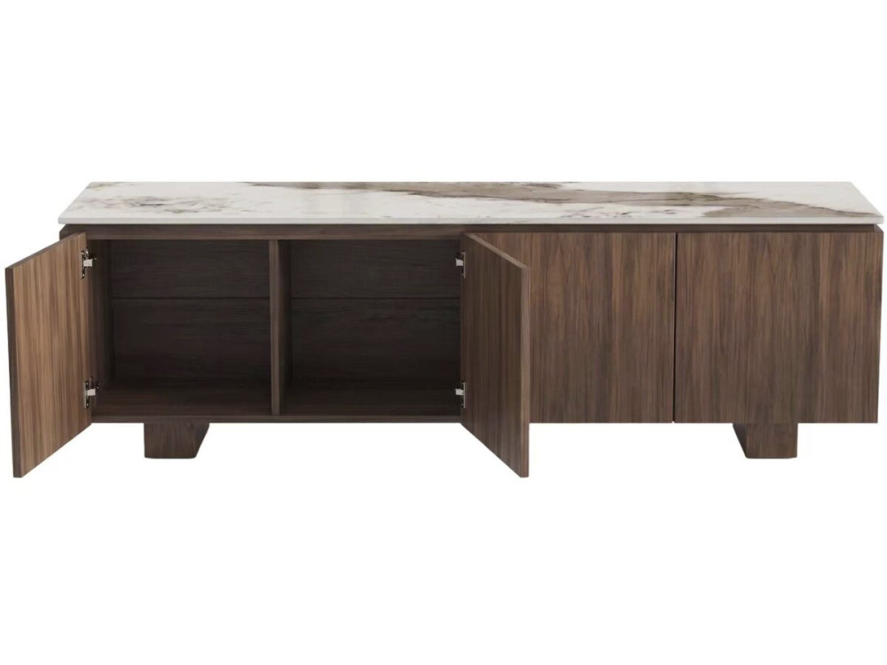 Mueble para la televisión de madera con superficie de cerámica «Elma» - 160 x 45 x 45 cm - Marrón