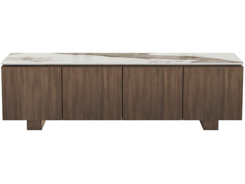 Mueble para la televisión de madera con superficie de cerámica «Elma» - 160 x 45 x 45 cm - Marrón