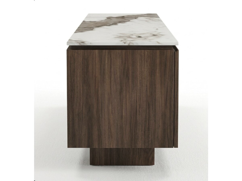 Mueble para la televisión de madera con superficie de cerámica «Elma» - 160 x 45 x 45 cm - Marrón