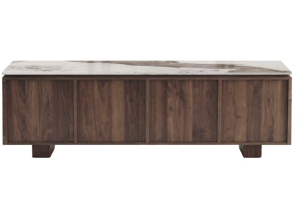 Mueble para la televisión de madera con superficie de cerámica «Elma» - 160 x 45 x 45 cm - Marrón