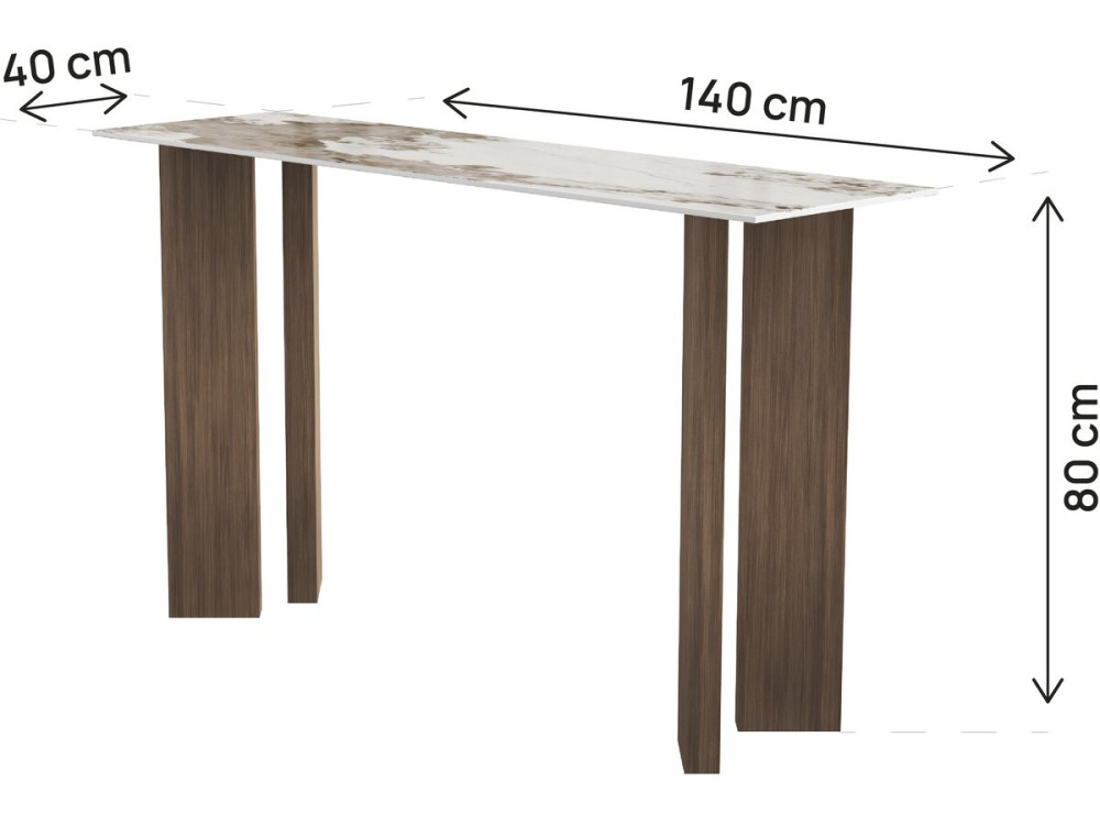 Consola de madera con tablero de cerámica «Elma» - 140 x 40 x 80 cm - Marrón