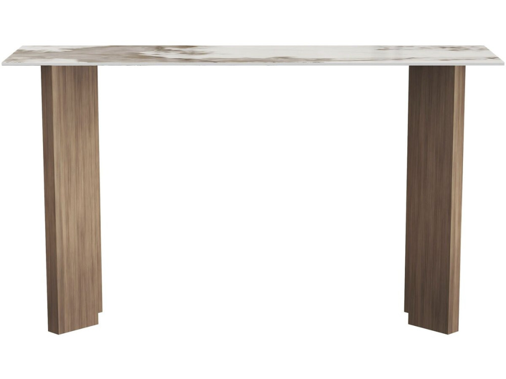 Consola de madera con tablero de cerámica «Elma» - 140 x 40 x 80 cm - Marrón