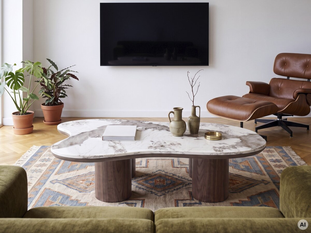 Mesa de centro de madera con tablero de cerámica «Kora» - 120 cm - Marrón