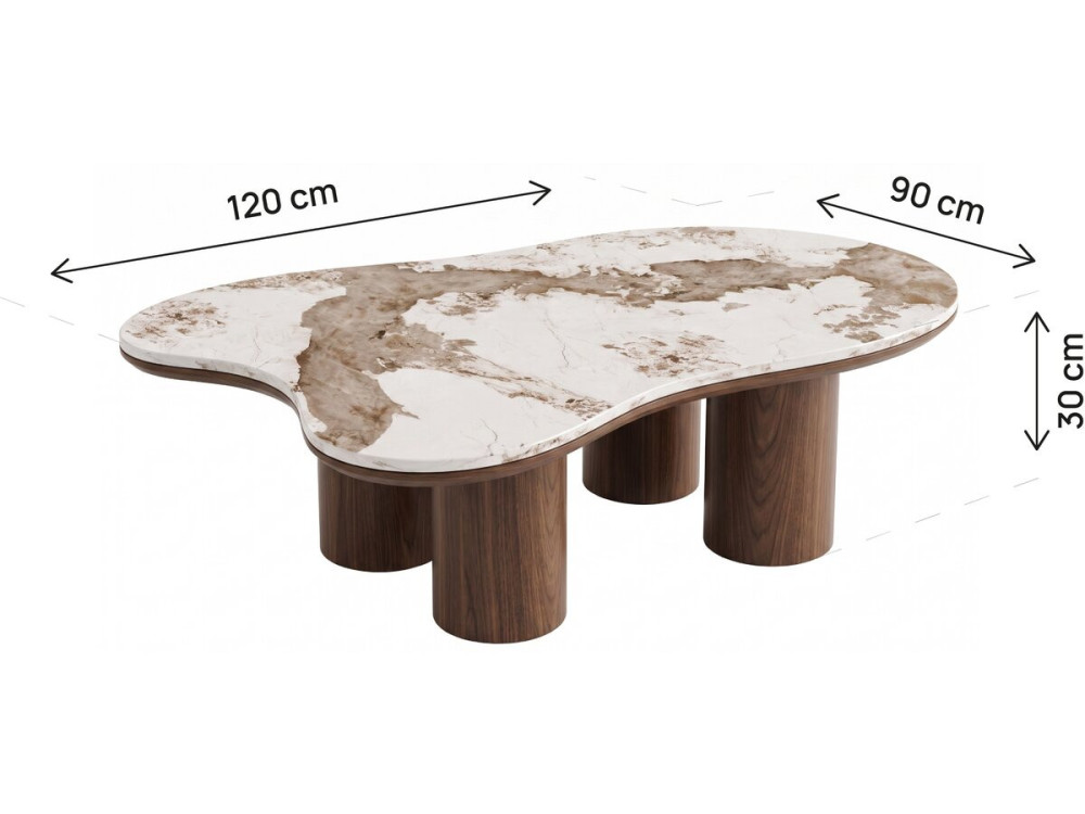 Mesa de centro de madera con tablero de cerámica «Kora» - 120 cm - Marrón