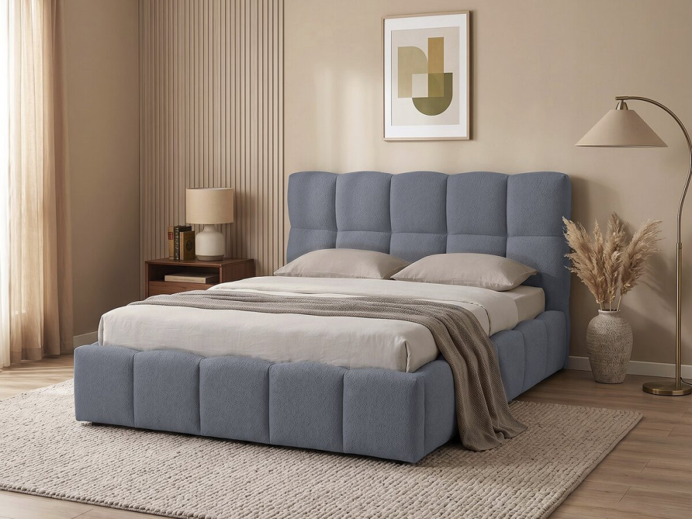 Cama con almacenaje "Davos" - Blanca Couleur Gris Taille 140 x 190 cm