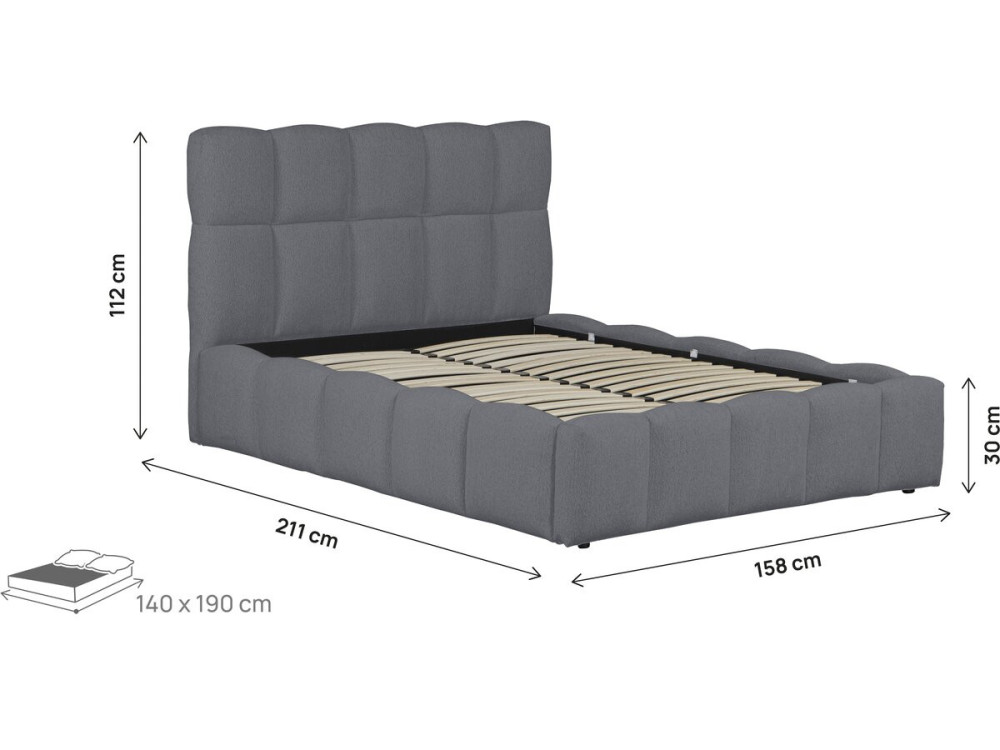 Cama con almacenaje "Davos" - Blanca Couleur Gris Taille 140 x 190 cm