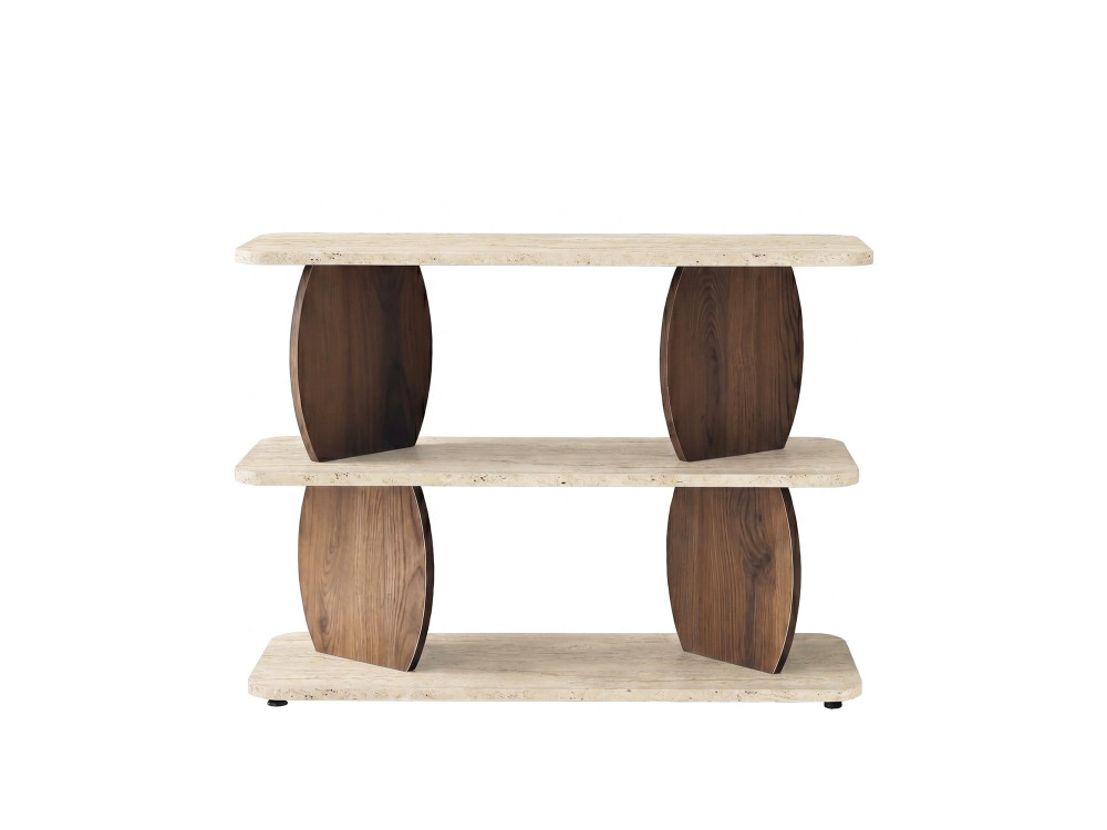 Mesita auxiliar de madera «Armonia» - 90 x 30 x 70 cm - Travertino / Nogal