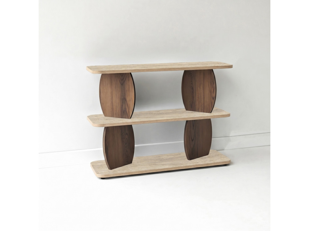 Mesita auxiliar de madera «Armonia» - 90 x 30 x 70 cm - Travertino / Nogal