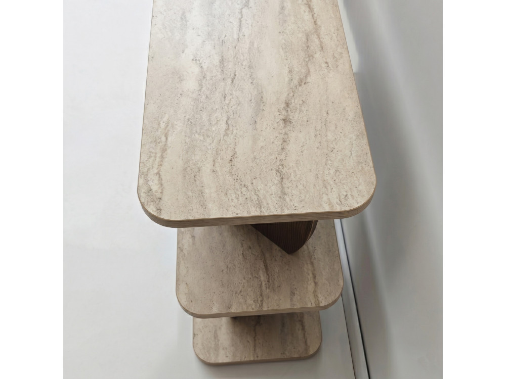 Mesita auxiliar de madera «Armonia» - 90 x 30 x 70 cm - Travertino / Nogal