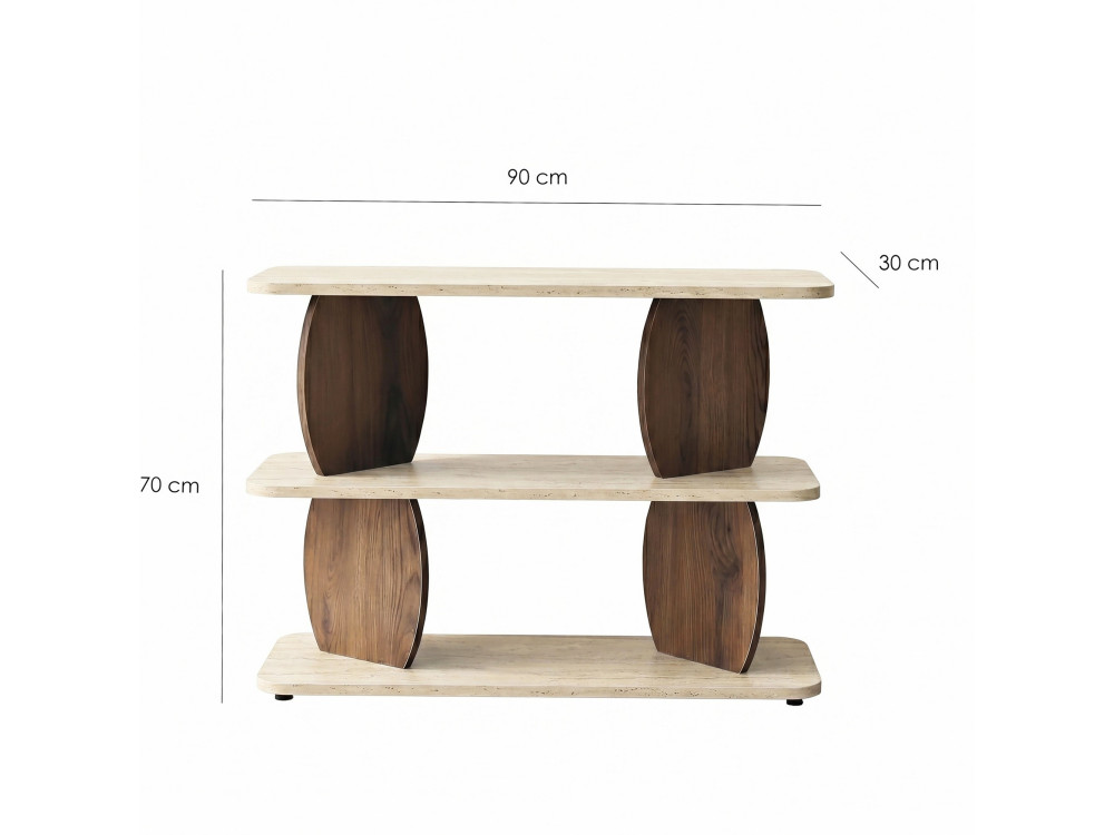 Mesita auxiliar de madera «Armonia» - 90 x 30 x 70 cm - Travertino / Nogal