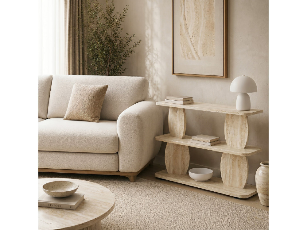 Mesita auxiliar de madera «Armonia» - 90 x 30 x 70 cm - Travertino