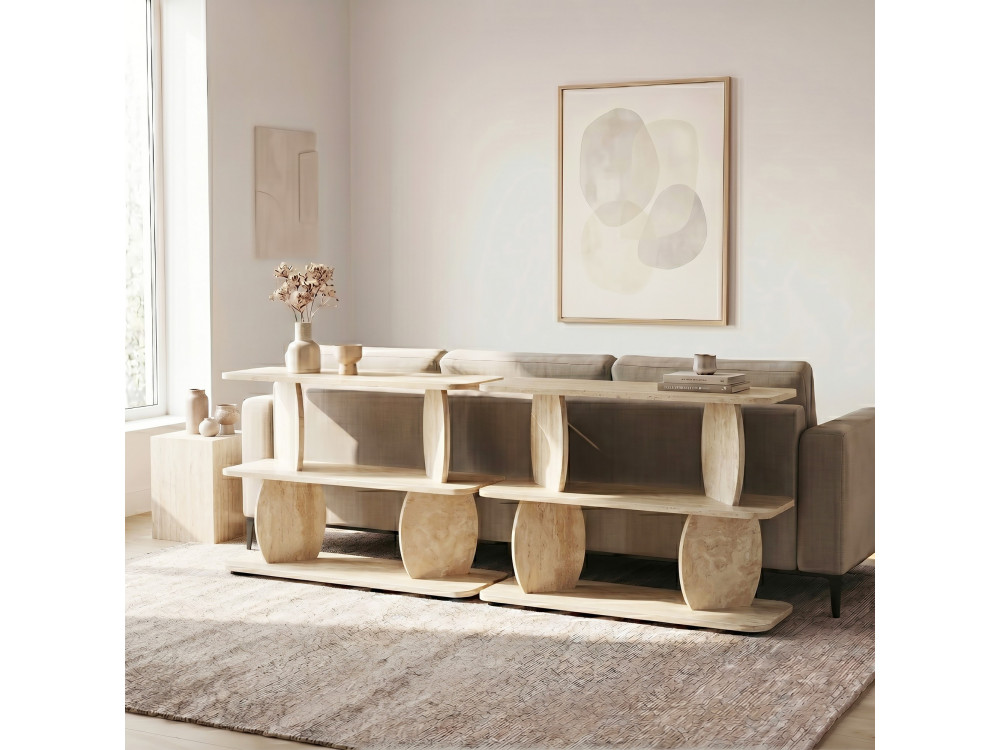 Mesita auxiliar de madera «Armonia» - 90 x 30 x 70 cm - Travertino